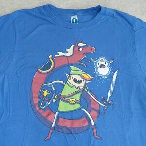 Ocarina Time! T-Shirt Zelda Nintendo Unisex Medium Blue Graphic Logo 100% Cotton